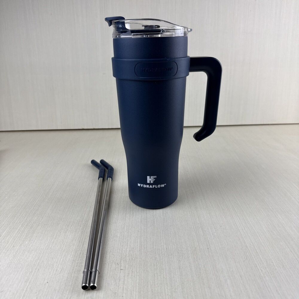 HYDRAFLOW Stainless Steel 40 oz Blue Tumbler w/ 2 Straws